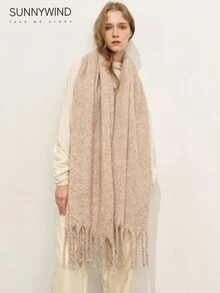 1pc Solid Color Fluffy Winter Scarf