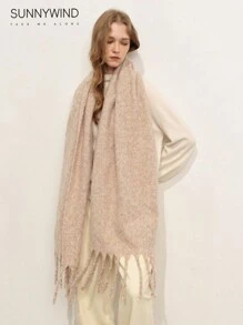 1pc Solid Color Fluffy Winter Scarf