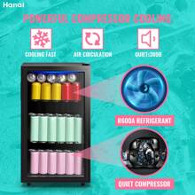 WANAI Mini Fridge Cooler 125Cans Beverage Refrigerator Glass Door Beverage Cooler For Beers Wine Juicer Cooler Adjustable Shelves - 美規B型插(110-127V) - 查看 3