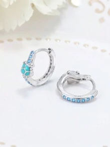 Silver Color Fashion Earrings, Cute Blue Sea Turtle Design Cubic Zirconia Earrings, Suitable For Daily Wear, Birthday Gift