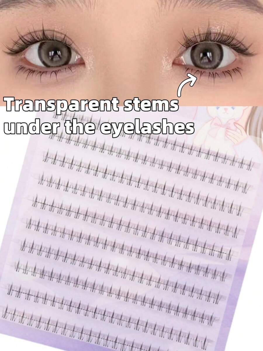 120 piezas Extensiones de pestañas naturales de fondo hechas a mano, estilo A, segmentadas en racimos, de alta capacidad y transparentes, fáciles para principiantes - C - Ver 1
