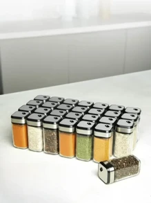 Zestaw 4 pojemników na przyprawy, hermetyczne szklane pojemniki, łatwe do mycia, zachowujące smak i aromat, idealne do przechowywania w kuchni, można myć w zmywarce, przezroczyste szkło, pokrywki ze stali nierdzewnej, nowoczesny, niezbędny element organizacji kuchni, prezent świąteczny