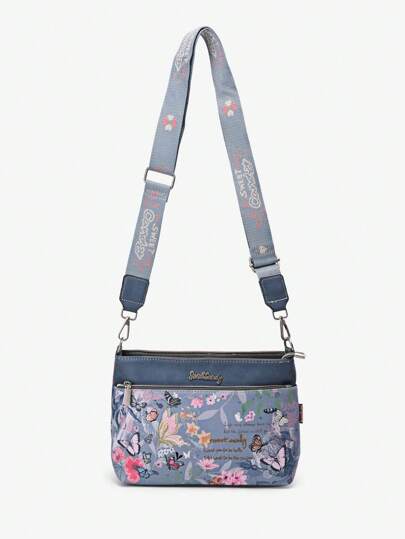 Sweet & Candy Women's Fashion Crossbody Bag, PU Leather, Cute Cartoon, Funny, Printed Butterfly, Original Design, Lightweight, Portable, Travel, School, Commuter, Retro, Collegiate, Elegant, Business