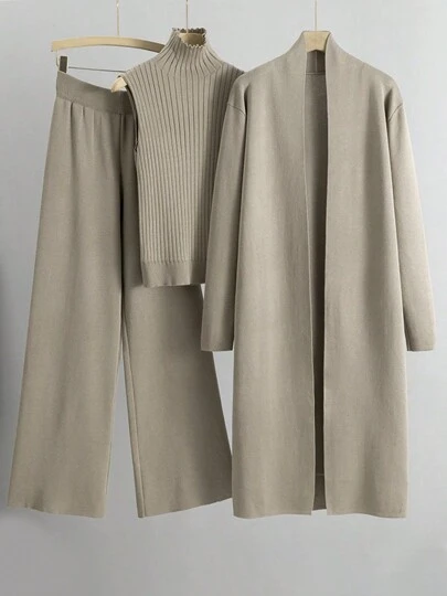 Chándal de 3 piezas para mujer, conjunto de pantalón de punto a la moda, suéter Vintage, primavera y otoño