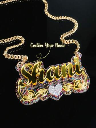 Customized Acrylic Name Necklace, Shiny Colored Name On Chain Pendant, Personalized Nameplate Necklace For Women, Birthday/Wedding Gift Gold, Rose Gold Stylish, Fall Fashion, Casual, Contracted, Simple, Unisex, Hipster Custom, Personalized, For Anniversaries, For Valentine's Day, For Mother's Day, For Birthdays, For Father's Day, School Supplies, For Office, Middle School Students, Customized Fashion Word Necklaces, Look Glamour,New Year Glamour