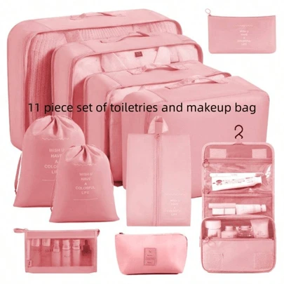 6/7/8/9/10/11pcs Portable Travel Storage Bag Set - Organize Your Clothing, Shoes, And Underwear With Ease - Perfect For Luggage And Suitcase Packing Slogan Graphic Travel Storage Bag Portable With Shoe Toiletry And Laundry Bags School Supplies School Stuff For School For College Dorm Room Decor Bedroom Decor Dorm Essentials For Student Teacher Packing Cubes Clothes Storage Clothes Organizer Travel Bag Set Travel Organizer Set Travel Essentials Back To School Supplies