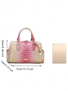 Luxury Crocodile Pattern Handbag, Retro Genuine Purse, Women's Classic Boston Bag & Shoulder Bag - 13#粉紅色+黃色 - 查看 6