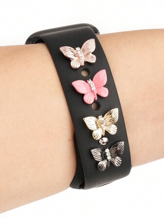 4pcs/Set Fashion Printed Glossy Butterfly Watch Band Charm Decoration Nails,Compatible With Apple Watch Bands Accessories Compatible With Galaxy Watch Strap Charms Decor