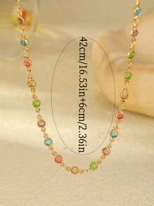 1pc Fashionable Handcrafted Metal Colorful Zirconia Small Flower Pendant Necklace, Suitable For Daily Wear - Gold - View 4