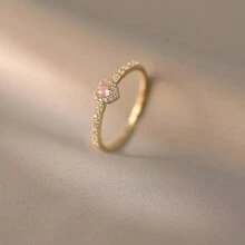 Bague en argent sterling S925 avec cœur rose incrusté de zircone synthétique, bague de mariage/fiançailles délicate pour dames, cadeau de bijoux spécial pour le couple à la Saint-Valentin
