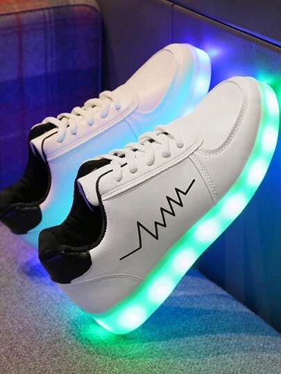USB 可充电 LED 7 色发光鞋，成人男女情侣学生街舞夜光运动鞋，休闲白/黑鞋，适合表演、节日、万圣节、春/秋/冬