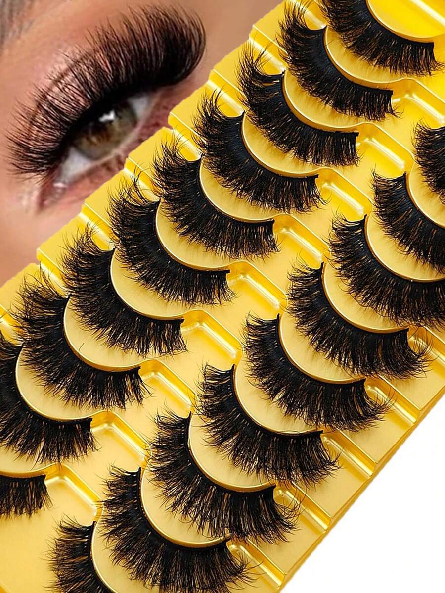 HBZGTLAD 10 Pairs Soft, Fluffy & Natural 3D Mink False Eyelashes Makeup Set, Extension Lashes & Short Lashes - lông mi mềm mại - Xem 1
