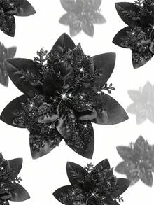 5/10 Pcs, Black Christmas Tree Ornaments - Poinsettia Christmas Tree Decorations Christmas Ornaments Glitter Artificial Christmas Flowers, DIY Wreath, Home Decorations, Wedding Party, Christmas Gift Decorations, Christmas Ornaments Holiday Party Supplies,,Christmas