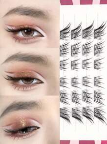 30 piezas Paquete de pestañas anguladas naturales tipo Foxy con apariencia sutil de 6-12mm - C - Ver 1