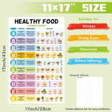 6 Pcs Healthy Food Chart 11"X17" Vitamin And Mineral Chart Nutrition Poster Unframed Fruits And Vegetables Chart Vertical Poster For Kitchen School Classroom Office Wall Decor - 彩色 - 查看 2