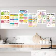 6 Pcs Healthy Food Chart 11"X17" Vitamin And Mineral Chart Nutrition Poster Unframed Fruits And Vegetables Chart Vertical Poster For Kitchen School Classroom Office Wall Decor - 彩色 - 查看 3