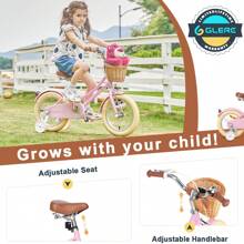 Glerc Bicicleta para niñas con cesta para niños de 2 a 12 años, 12, 14, 16, 20 pulgadas, con campana y ruedas de entrenamiento, varios colores - Rosa - Ver 3