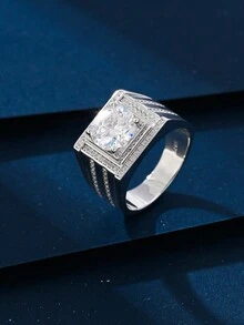 1 件 S925 纯银男士戒指，镶有 3 克拉圆形莫桑石 VVSD 颜色，奢华闪亮设计，非常适合婚礼、派对、送给朋友和家人的礼物，高端珠宝 - 銀色 - 查看 4