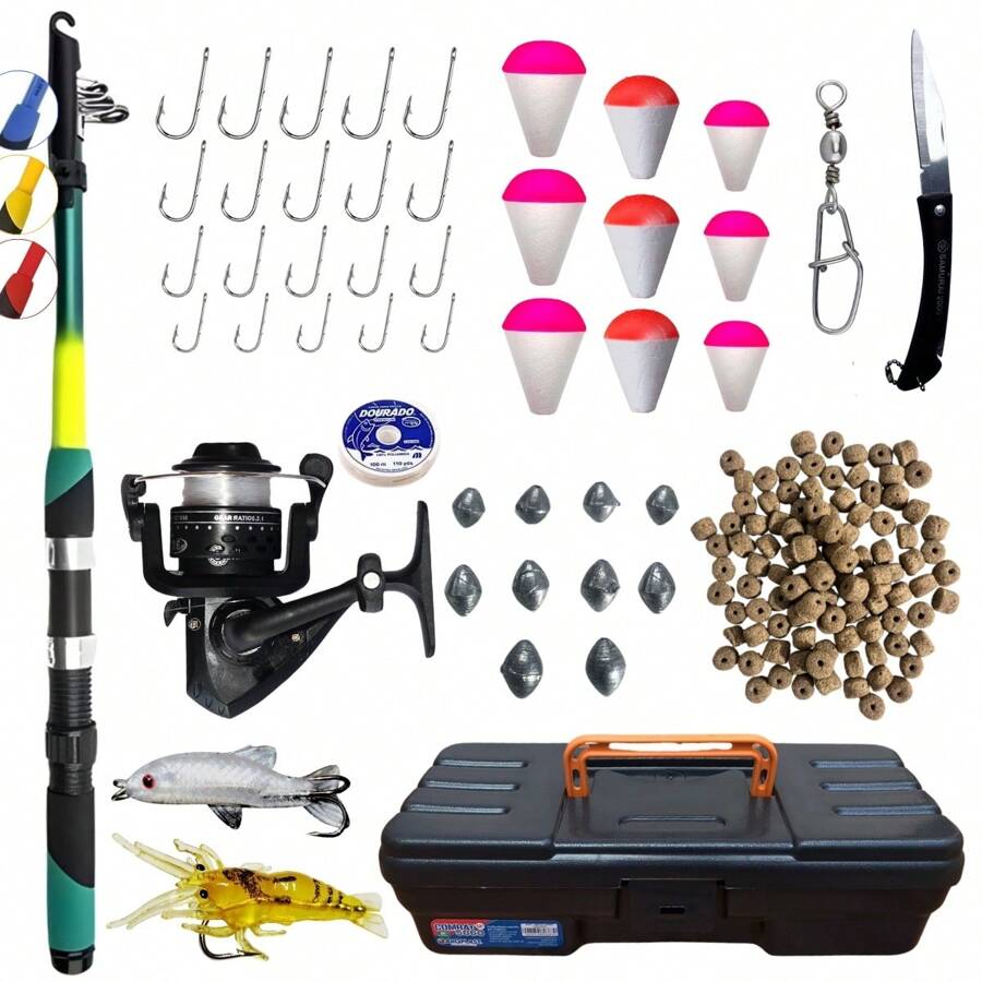 Complete Fishing Kit Telescopic Rod + Ul Reel + Bait - Green - View 1