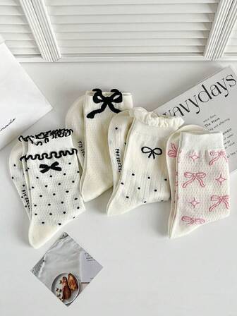 4 Pairs Women Summer Autumn Sweet Casual Socks Lolita Ballet Style Ultrathin Breathable Socks For Women Lace Bow Piles Of Sports Casual Socks