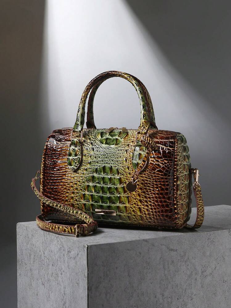 Luxury Crocodile Pattern Handbag, Retro Genuine Purse, Women's