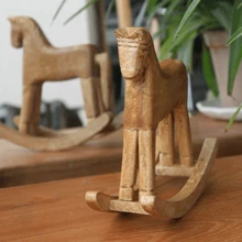 1pc Hand-Carved Wooden Rocking Horse, Vintage Rustic Farmhouse Decor - Wood Color - View 3