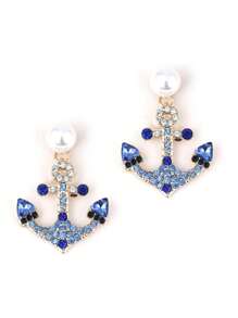 1 Pair Rhinestone Embellished Anchor Design Earrings For Women, Delicate Chic Style Personalized Earrings For Daily Casual Wear