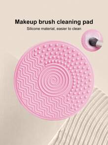 1pc Pink Circular Silicone Makeup Brush Cleaning Pad - Pink - View 1