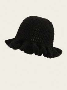 1pc Women's Y2K Style Handmade Crochet Ruffled Knit Hat, Hollow Out Knitted Bucket Hat, Suitable For Daily Wear, Photography, Party, Picnic, Outdoor, Autumn/Winter, Valentine's Day - A - View 21