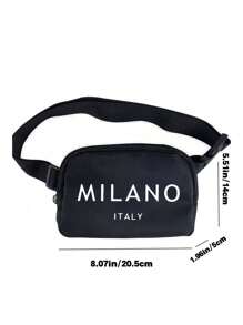 1个米兰意大利图案迷你斜挎包，可调节肩带意大利印花腰包，尼龙小腰包，防水运动健身包，多功能斜挎胸包，小腰包，适合锻炼、跑步、旅行、徒步 - 黑色 - 查看 8