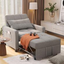 3 In 1 Adjustable Sleeper Sofa Chair Bed, Pull Out Sleeper Bed, Adjustable Backrest Recliner, Convertible Folding Lounge Sofa, Suitable For Living Room, Bedroom, Office And Other Small Spaces - 灰色 - 查看 1