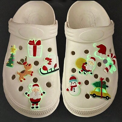 10pcs Luminous Santa Claus Shoe Charms Christmas Tree Car Socks Shoe Decoration For Woman & Man DIY Accessories