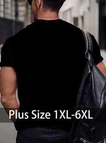 Plus Size Men's Casual Printed Letter & Cartoon Short Sleeve T-Shirt