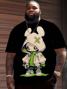 Plus Size Men's Casual Printed Letter & Cartoon Short Sleeve T-Shirt