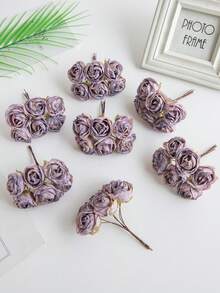 1 件（6 件头）秋季装饰迷你人造玫瑰花束丝绸圣诞装饰松针假植物迷你树枝情人节礼物生日派对装饰婚礼花篮新娘手捧花家居装饰餐厅卧室窗台花瓶装饰新年装饰户外花园开学季 - 彩色 - 查看 25