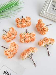 1 件（6 件头）秋季装饰迷你人造玫瑰花束丝绸圣诞装饰松针假植物迷你树枝情人节礼物生日派对装饰婚礼花篮新娘手捧花家居装饰餐厅卧室窗台花瓶装饰新年装饰户外花园开学季 - 彩色 - 查看 15