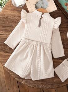 3pcs/Set Baby Girls Ruffled Long Sleeve Top + Matching Skirt Shorts + Matching Purse Outfit, Casual
