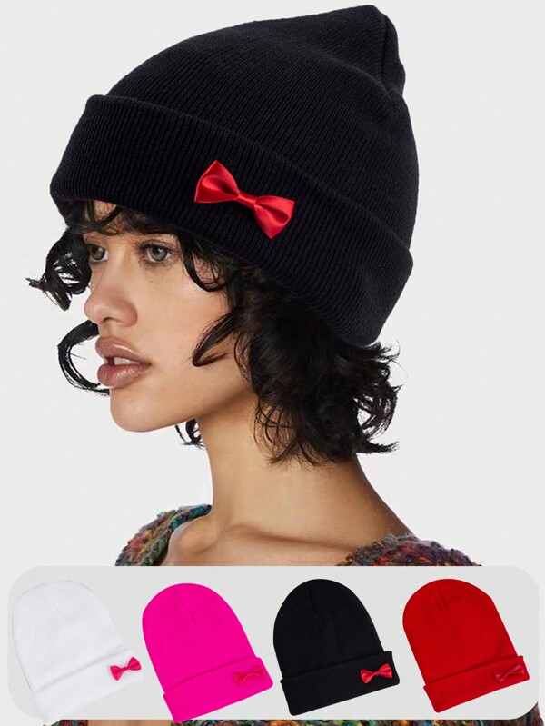 1pc Quente Arco Malha Cor Sólida Gorro Chapéu Para Moda de Rua