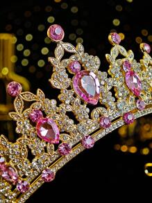 1件套女王皇冠头饰公主皇冠，适合女性和女孩佩戴，水晶头饰，适合新娘、公主在婚礼、派对、万圣节等场合佩戴。 - 粉色 - 查看 10