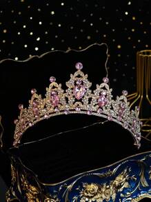 1件套女王皇冠头饰公主皇冠，适合女性和女孩佩戴，水晶头饰，适合新娘、公主在婚礼、派对、万圣节等场合佩戴。 - 粉色 - 查看 2
