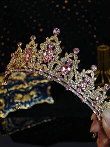 1件套女王皇冠头饰公主皇冠，适合女性和女孩佩戴，水晶头饰，适合新娘、公主在婚礼、派对、万圣节等场合佩戴。 - 粉色 - 查看 9