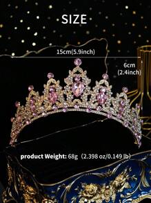 1件套女王皇冠头饰公主皇冠，适合女性和女孩佩戴，水晶头饰，适合新娘、公主在婚礼、派对、万圣节等场合佩戴。 - 粉色 - 查看 4