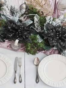 5/10 Pcs, Black Christmas Tree Ornaments - Poinsettia Christmas Tree Decorations Christmas Ornaments Glitter Artificial Christmas Flowers, DIY Wreath, Home Decorations, Wedding Party, Christmas Gift Decorations, Christmas Ornaments Holiday Party Supplies,,Christmas