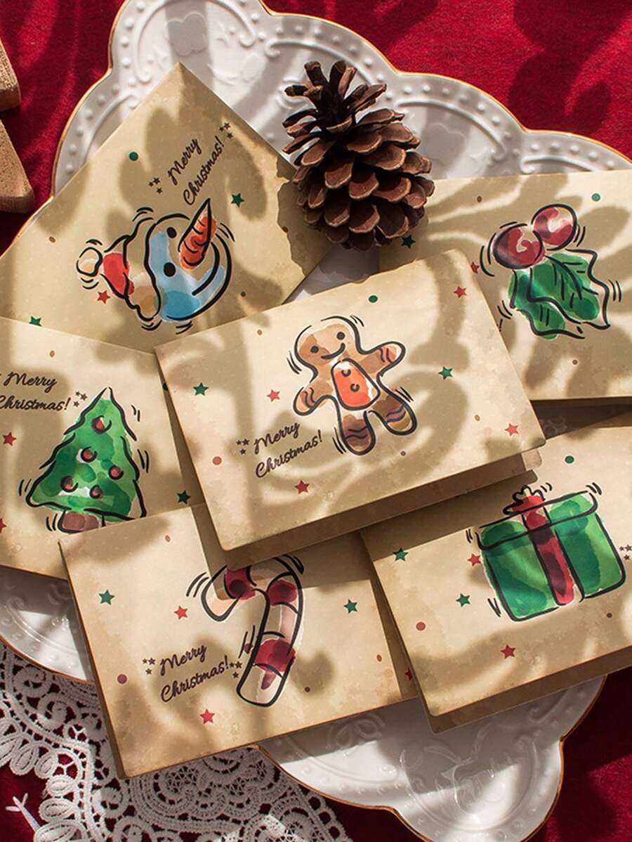 6pcs Vintage Christmas Greeting Cards - Perfect Gift For Friends, Christmas Party, Holiday Decor,Christmas - Multicolor - View 1