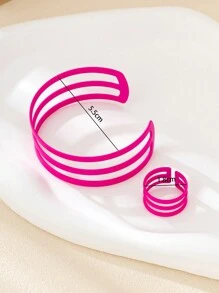 1 set Ensemble de bijoux bracelet et bague en métal creux avec motif de ligne, mode personnalisée, cadeau pour elle