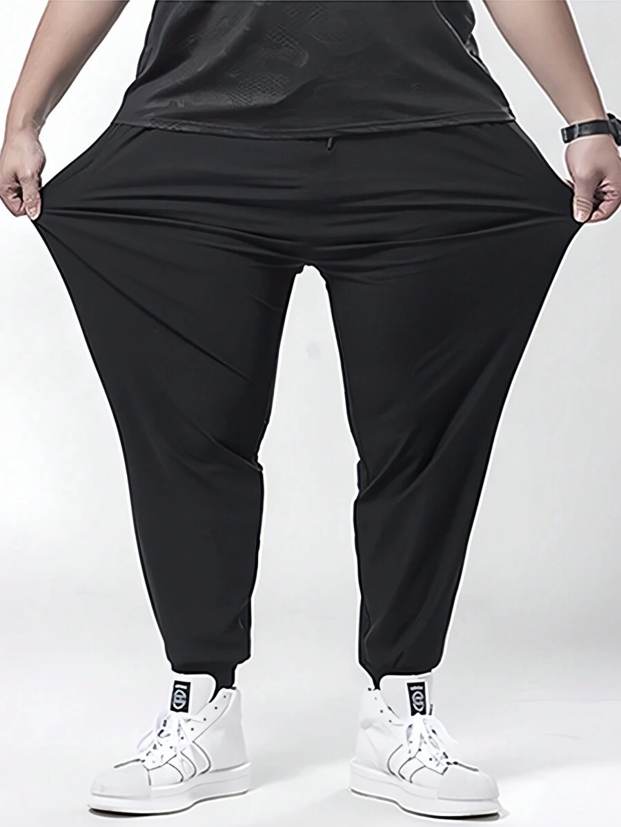 Men's Plus Size Quick Drying Pants Front And Back Zipper Pocket Flexible Jogger Pants - màu đen - Xem 1