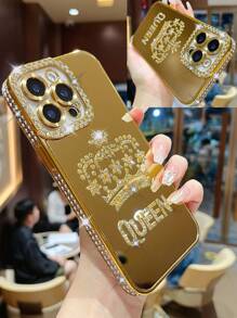 1 件水钻电镀激光雕刻皇冠 TPU 手机壳适用于 16/16 Pro/16 Pro Max/XR/XS Max/11/11 Pro/11 Pro Max/12/12 Pro/12 Pro Max/13/13 Pro/13 Pro Max/14/14 Pro/14 Pro Max/15/15 Pro/15 Plus/15 Pro Max，保护套防水防震防摔防刮 - 雙排鑽皇冠殼 - 查看 2