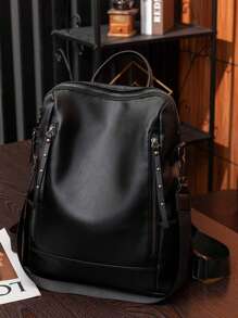 Women's PU Leather Backpack High Quality Medium Spacious With Shoulder Strap - 黑色 - 查看 2