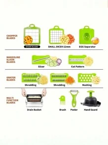 14/16 Pieces/Set, Vegetable Chopper, Multifunctional Fruit Slicer, Easy To Use, Replaceable Various Blades Manual Food Grater, Vegetable/Slicer, Cutter With Container, Onion Chopper, Home Potato Chopper, Kitchen Supplies, Kitchen Gadgets, Dormitory Necessities, Kitchen Food Chopper Salad