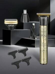 HINEA HIENA Hair Clipper, An Antique Bronze Three In One Hair Clipper With Multifunctional Fast Charging And Long Standby Function. It Is A Shaver, Nose Hair Trimmer, USB Car Charger, Waterproof, Men's, Father's Day Gift, Cordless Rechargeable Men's Beauty Set, Suitable For Beard, Head, Hair, Body, Appearance And Facial Hair Clippers